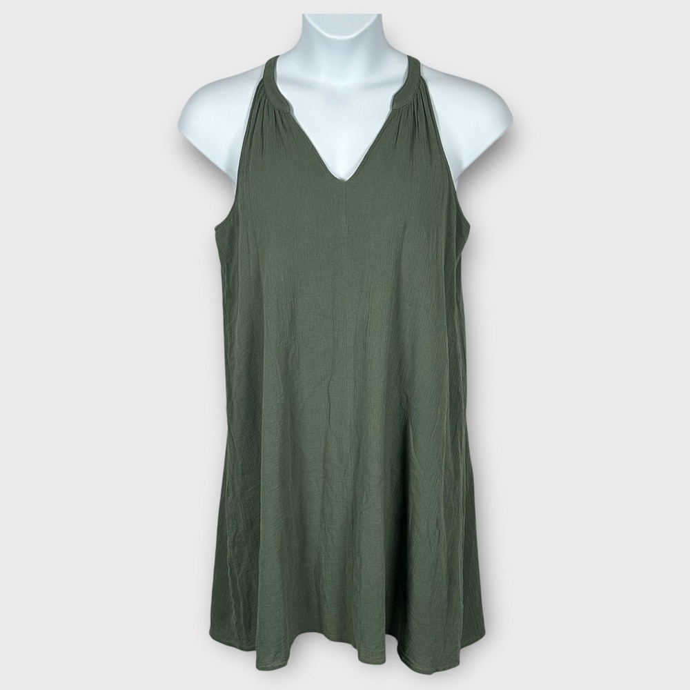Garnet Hill Dress Womens Medium Green Sleeveless Tank Shift Casual Summer 157085
